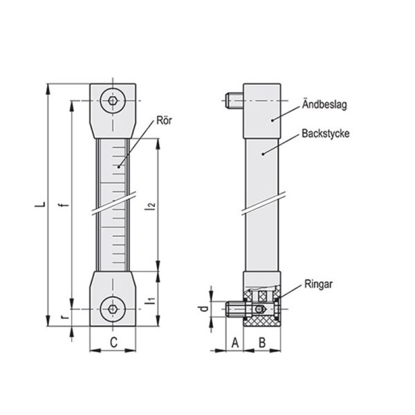 Nivåglas 500mm 111231 hcl-500-m12 elesa intertraco flexit